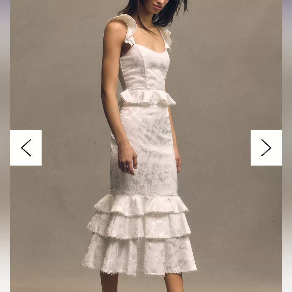 V. Chapman Violet Corset Ruffled Tiered Hem Midi Dress